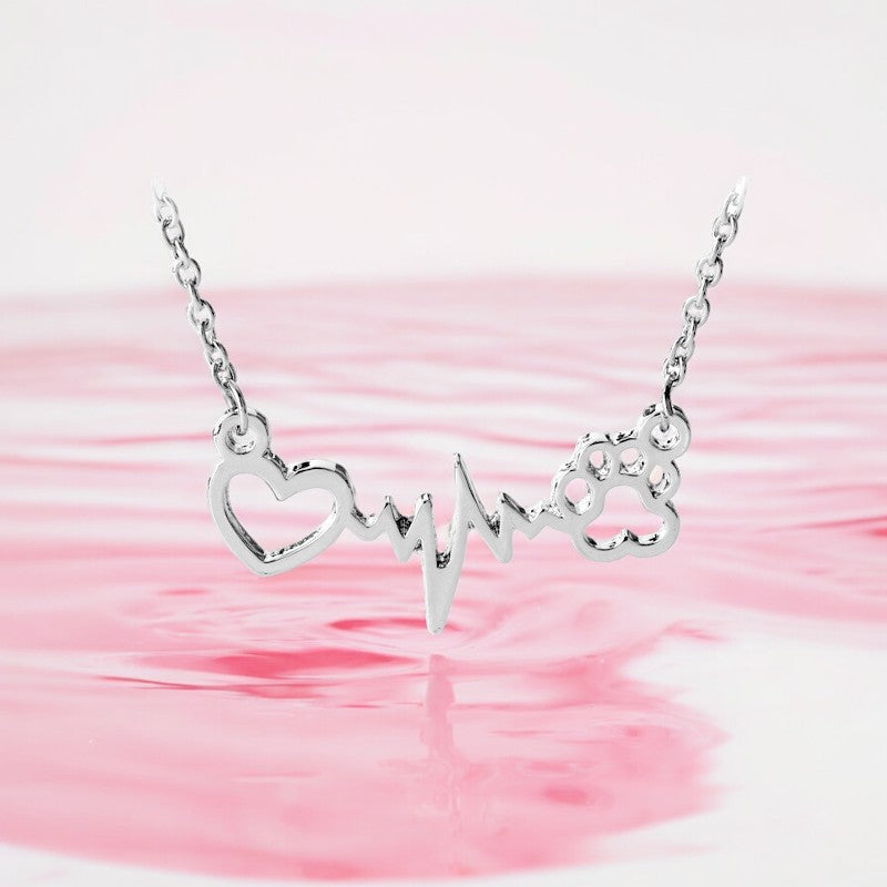 Collar ECG con colgante de huella de perro, corazón